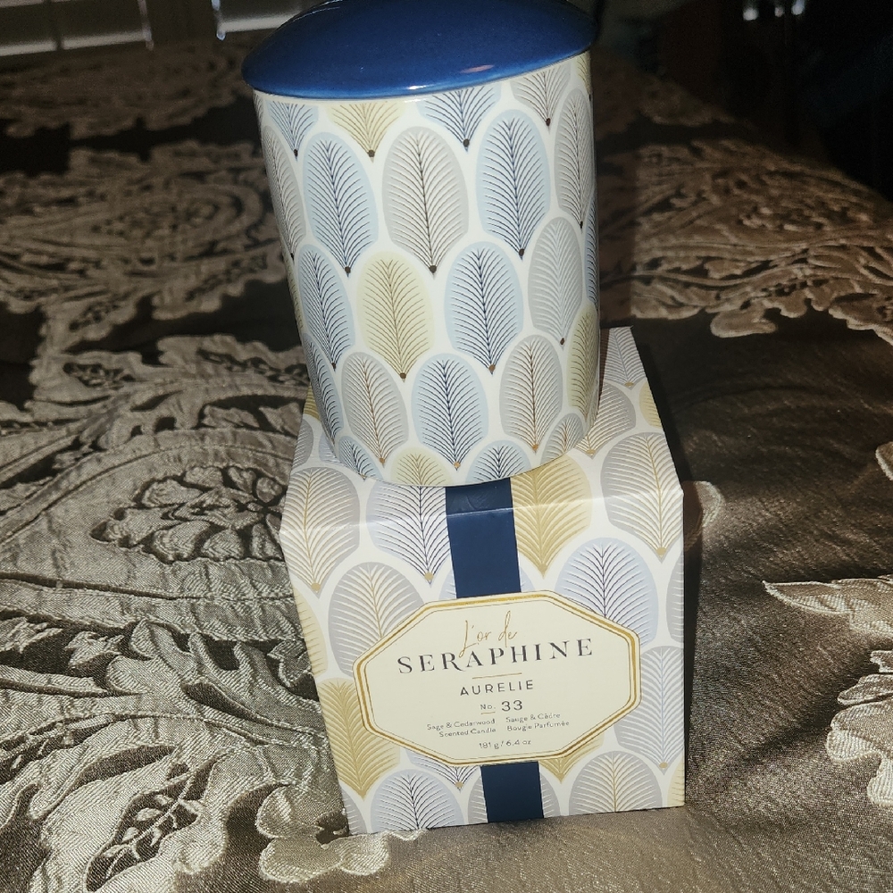 Seraphine Aurelie Patterned Candle Jar in Blue and Cream